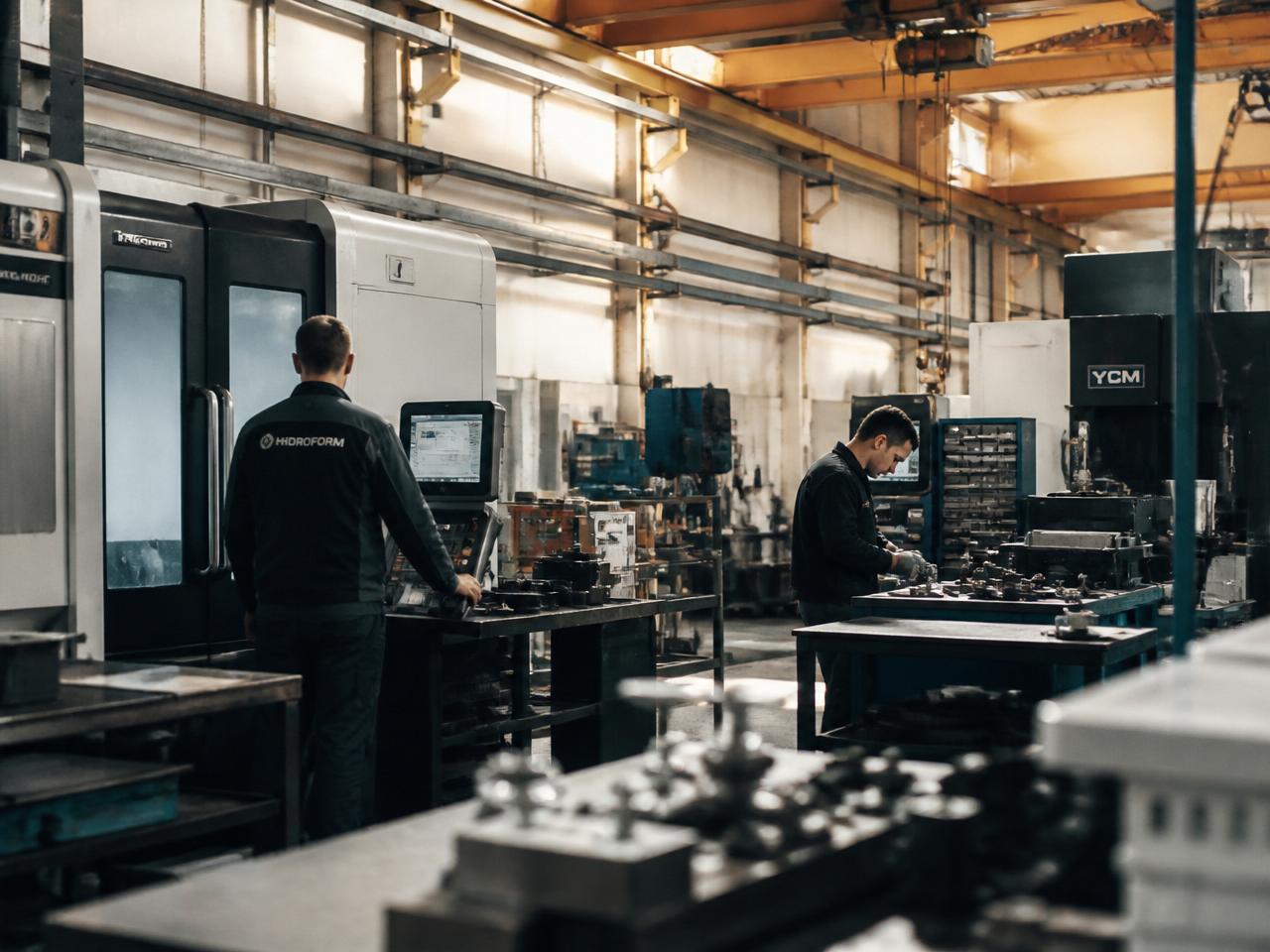 Operator bij een productielijn in een machinefabriek
